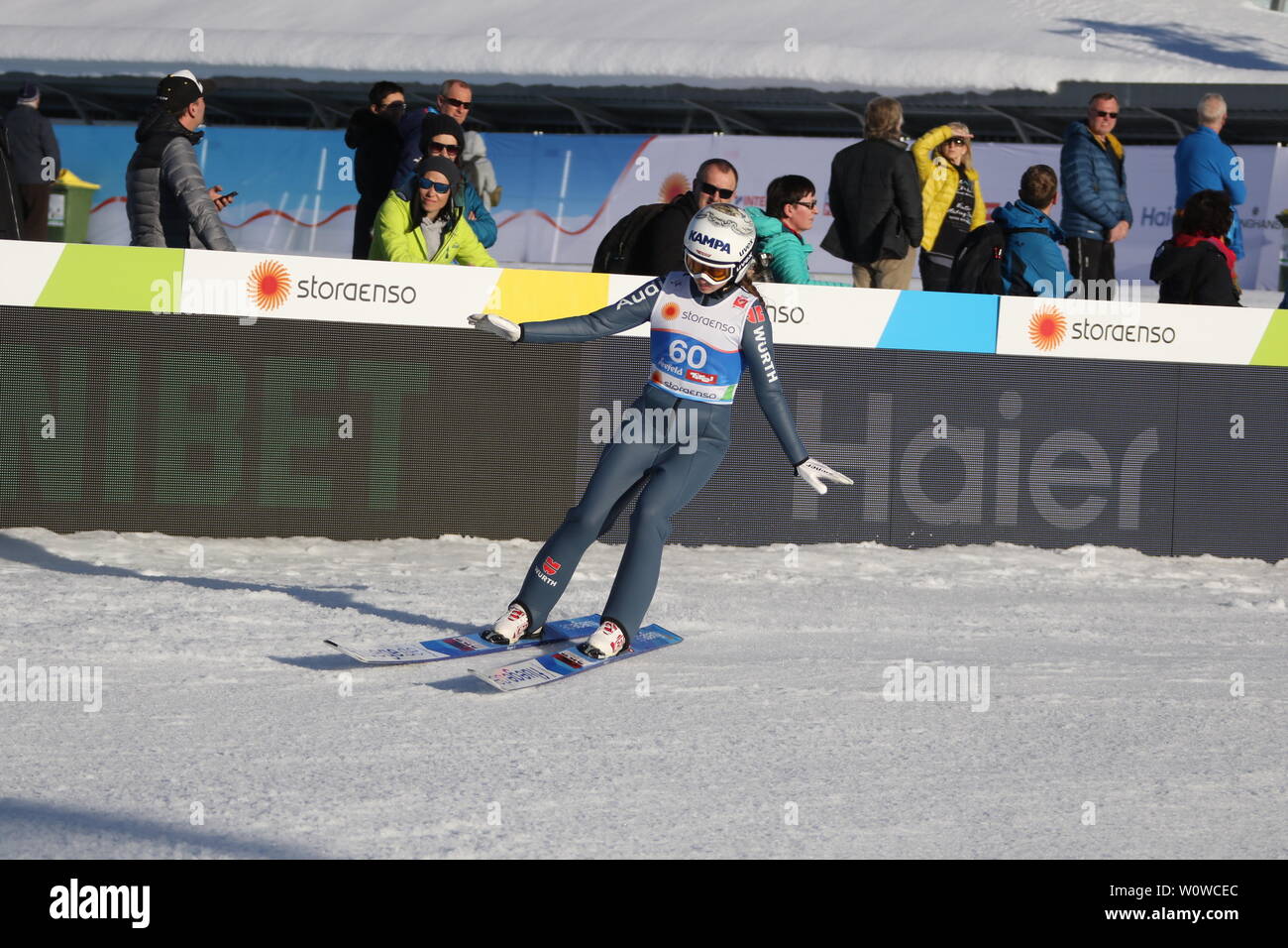 Juliane Seyfarth (TSG Ruhla) beim Training Frauen Skispringen, FIS Nordische Ski-WM 2019 in Seefeld Stockfoto