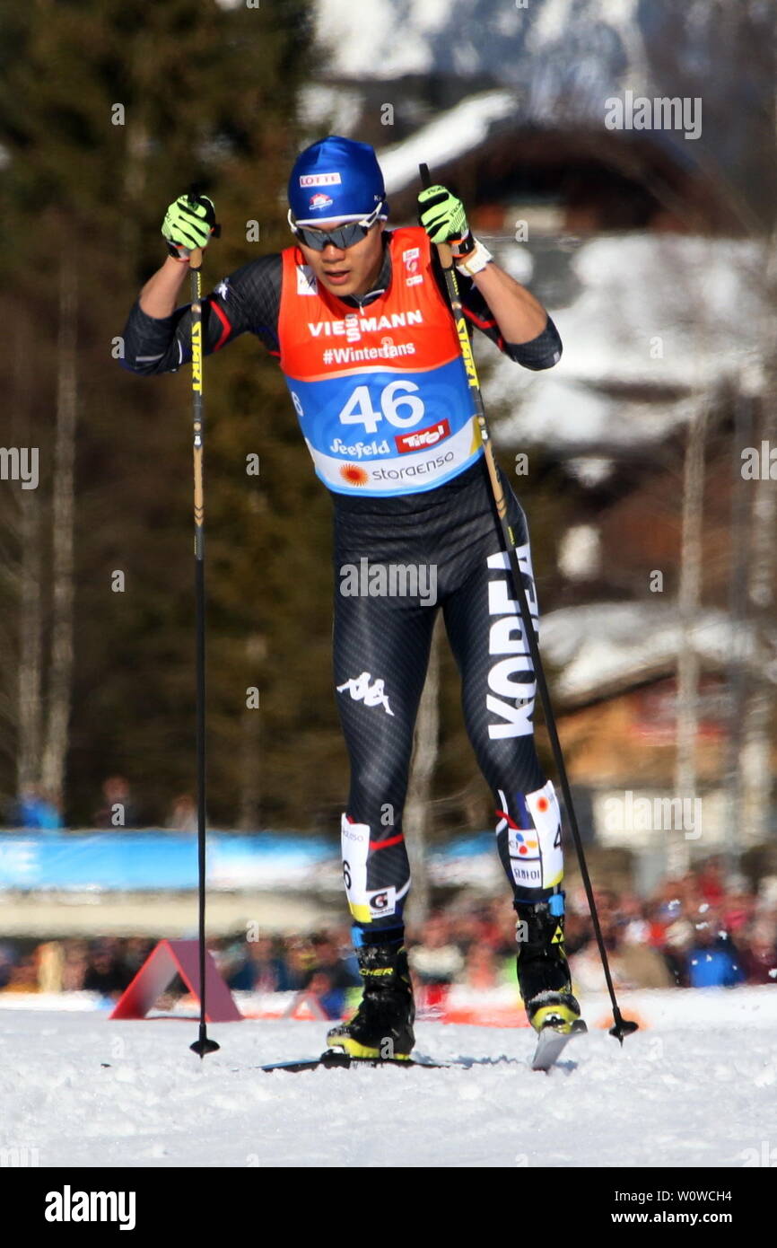Kombinierer Jeun Park (Korea) beim Einzel Nordische Kombination, FIS Nordische Ski-WM 2019 in Seefeld Stockfoto