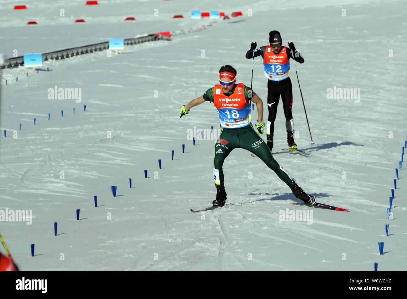 Auf den letzten Metern zum Ziel: Fabian Riessle (SZ Breitnau/Deutschland) beim Einzel Nordische Kombination, FIS Nordische Ski-WM 2019 in Seefeld Stockfoto
