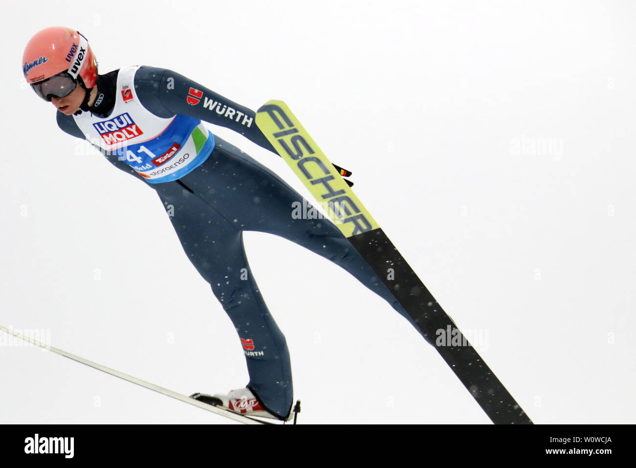 Karl Geiger (SC Oberstdorf) beim Skispringen Herren NH, FIS Nordische Ski-WM 2019 in Seefeld Stockfoto
