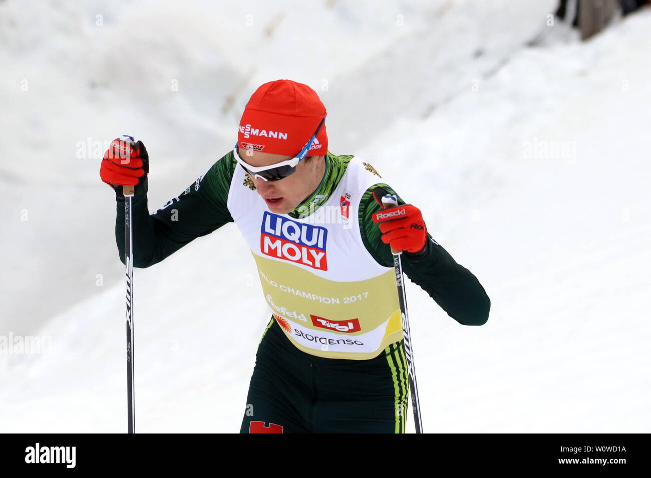 Vinzenz Geiger (SC Oberstdorf) beim Team Nordische Kombination, FIS Nordische Ski-WM 2019 in Seefeld Stockfoto