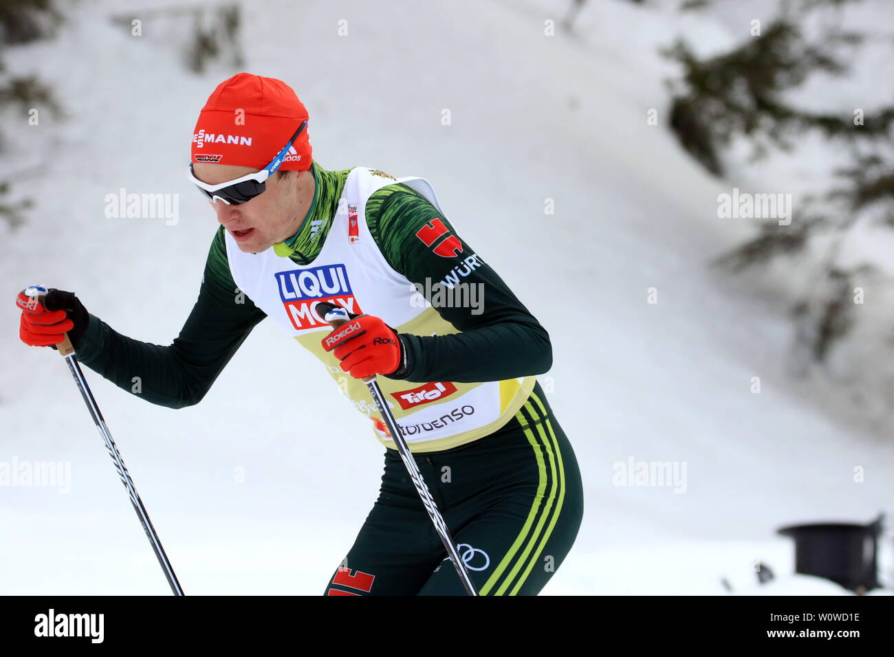 Vinzenz Geiger (SC Oberstdorf) bei der Team Nordische Kombination, FIS Nordische Ski-WM 2019 in Seefeld Stockfoto