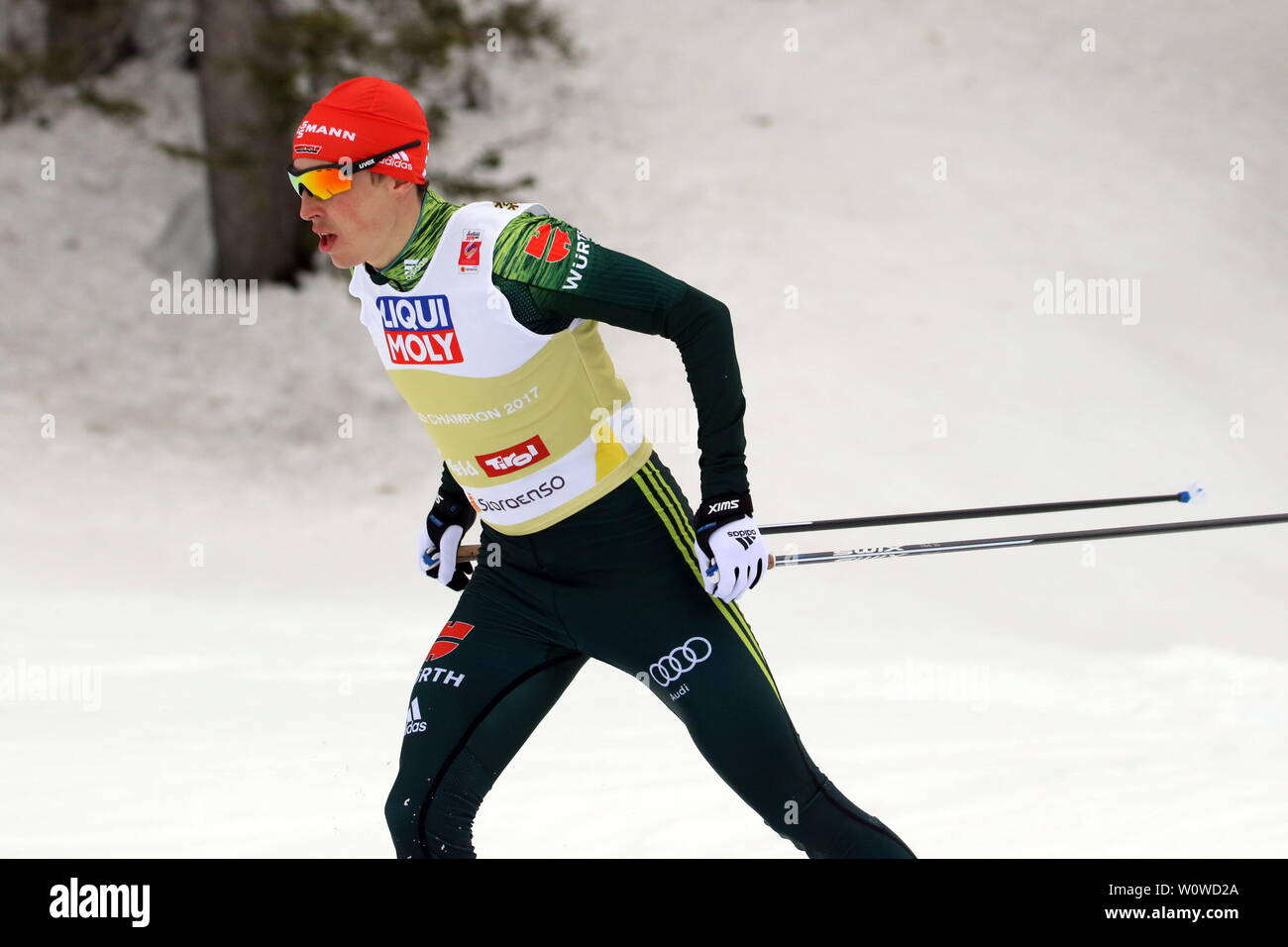 Eric Frenzel (SSV Geyer) bei der Team Nordische Kombination, FIS Nordische Ski-WM 2019 in Seefeld Stockfoto