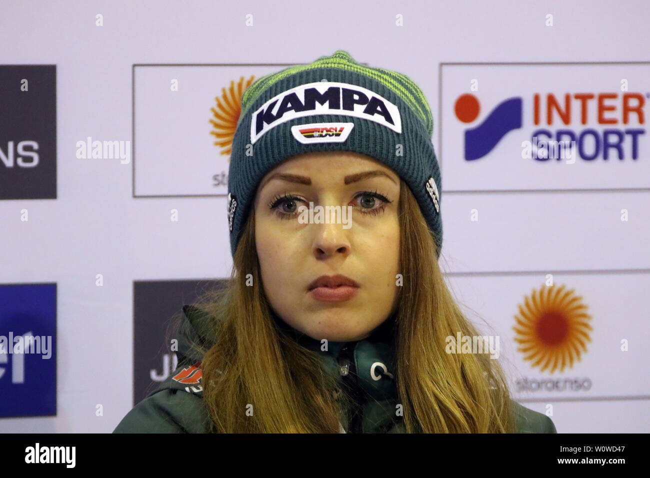 Juliane Seyfarth (TSG Ruhla) bei der PK / Dm Teamspringen Frauen, FIS Nordische Ski-WM 2019 in Seefeld Stockfoto