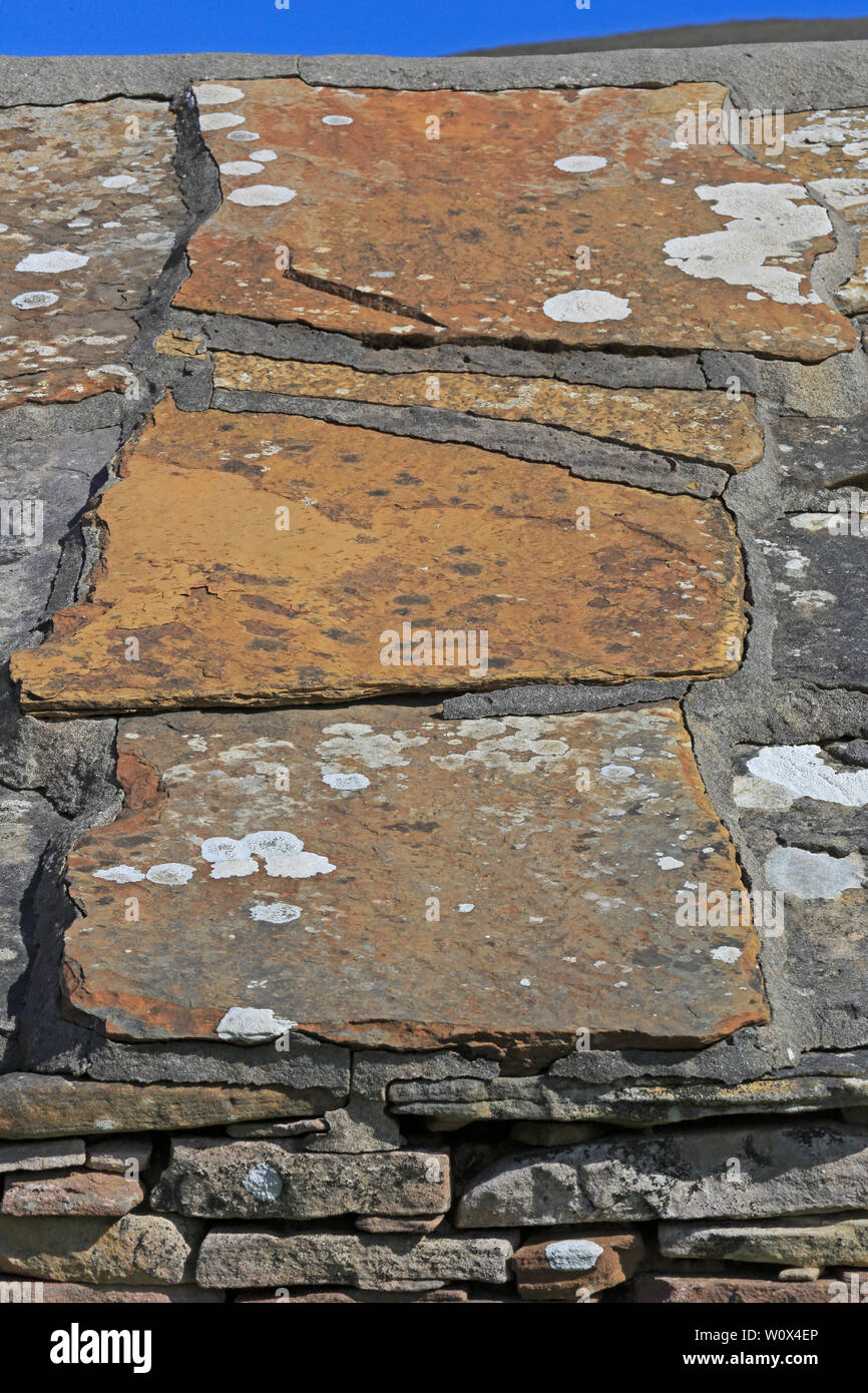 Großer Stein Dachziegel auf ein Haus auf Hoy Orkney Schottland Stockfoto