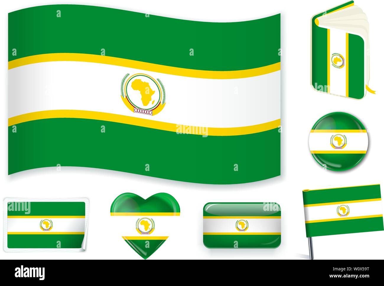 Afrikanische Union nationale Flagge. Vector Illustration. 3 Schichten. Schatten, Flagge, Licht und Schatten. Sammlung von 220 Welt Flaggen. Präzise Farben. Einfache Änderungen. Stock Vektor