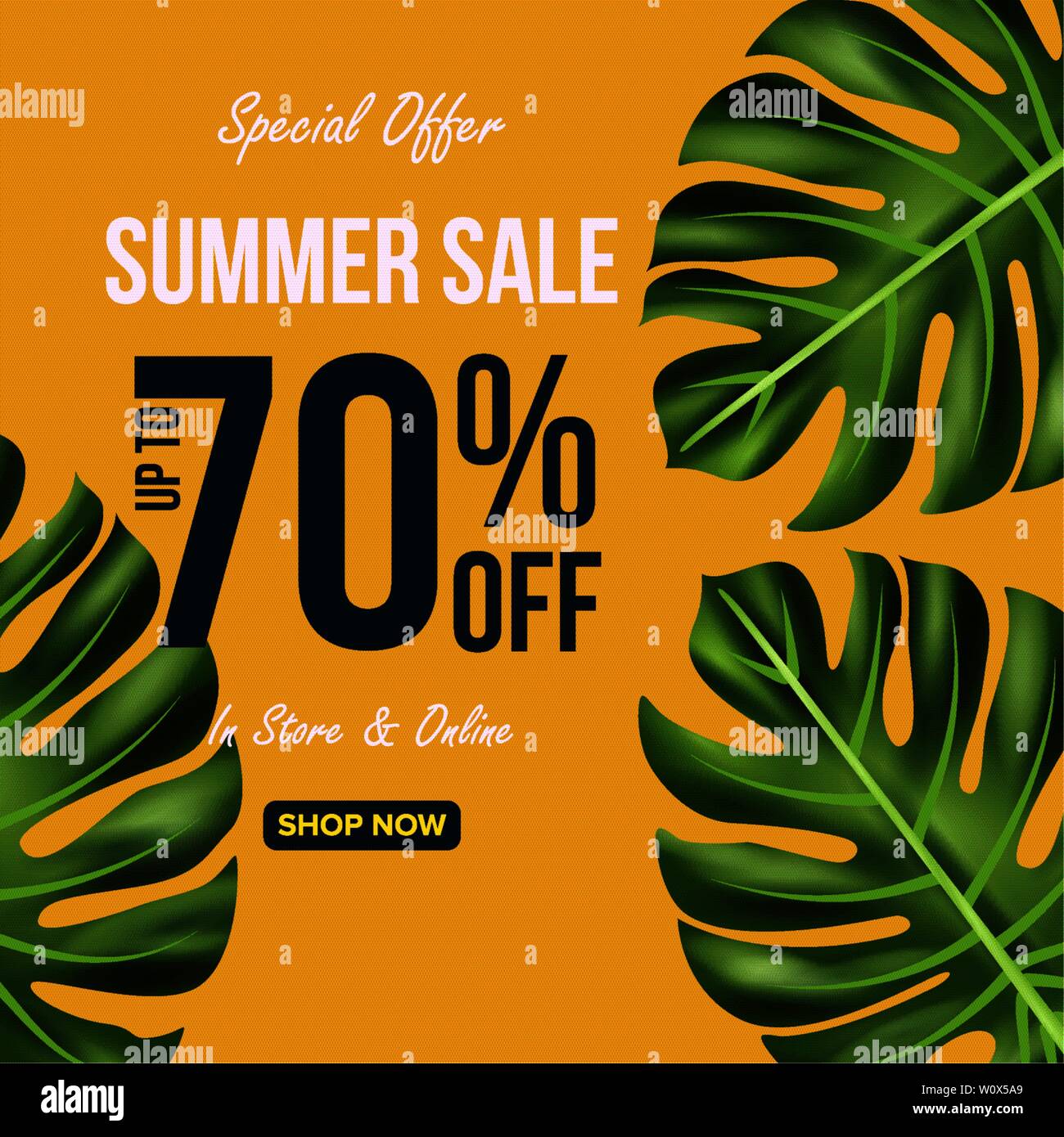 Summer Sale Banner-vorlage, Promo design Vorlage für Ihre Saisonale Promotion. Tropische Blätter Hintergrund. Stock Vektor