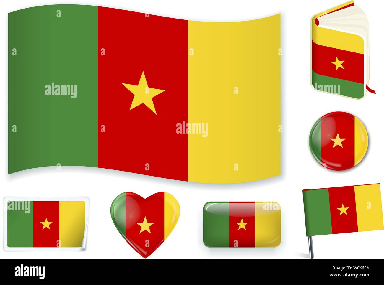 Kamerun Flagge. Vector Illustration. 3 Schichten. Schatten, Flagge, Licht und Schatten. Sammlung von 220 Welt Flaggen. Präzise Farben. Einfache Änderungen. Stock Vektor