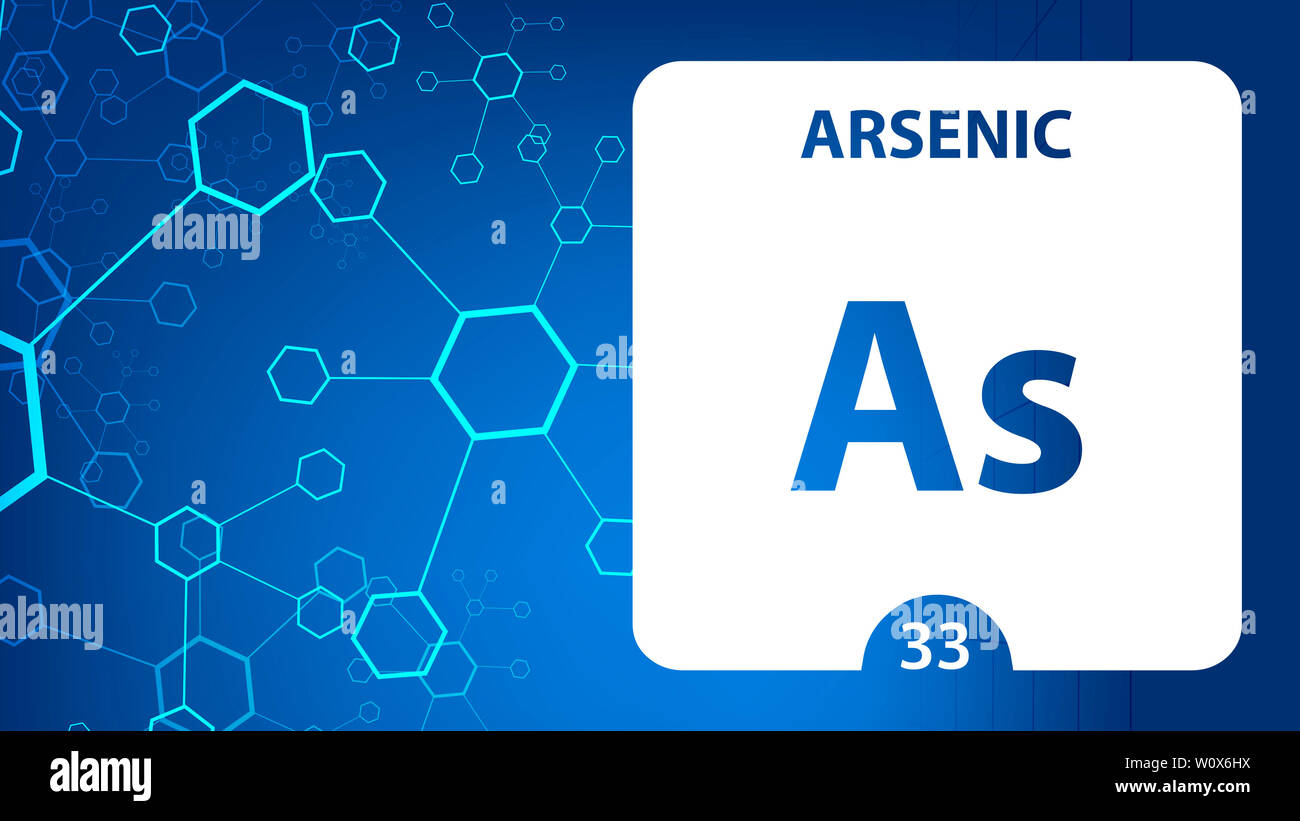 Arsen 33 Element. Erdalkalimetalle. Chemisches Element von Mendelejew Periodensystem. Arsen im quadratischen Kubus kreatives Konzept. Chemie, Labor Stockfoto