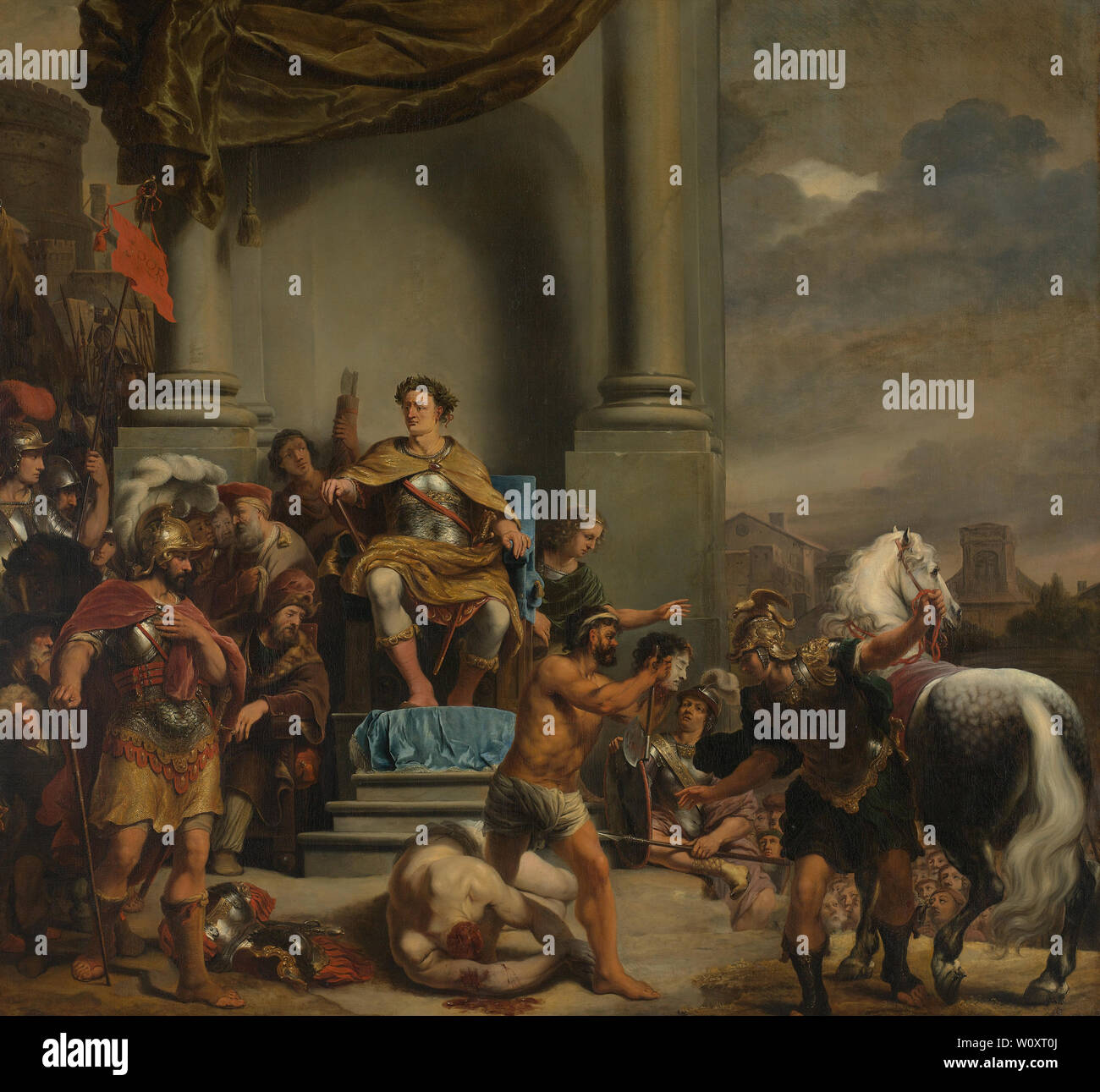 Konsul Titus Manlius Torquatus Bestellungen die Enthauptung von seinem Sohn. Bol, Ferdinand Stockfoto