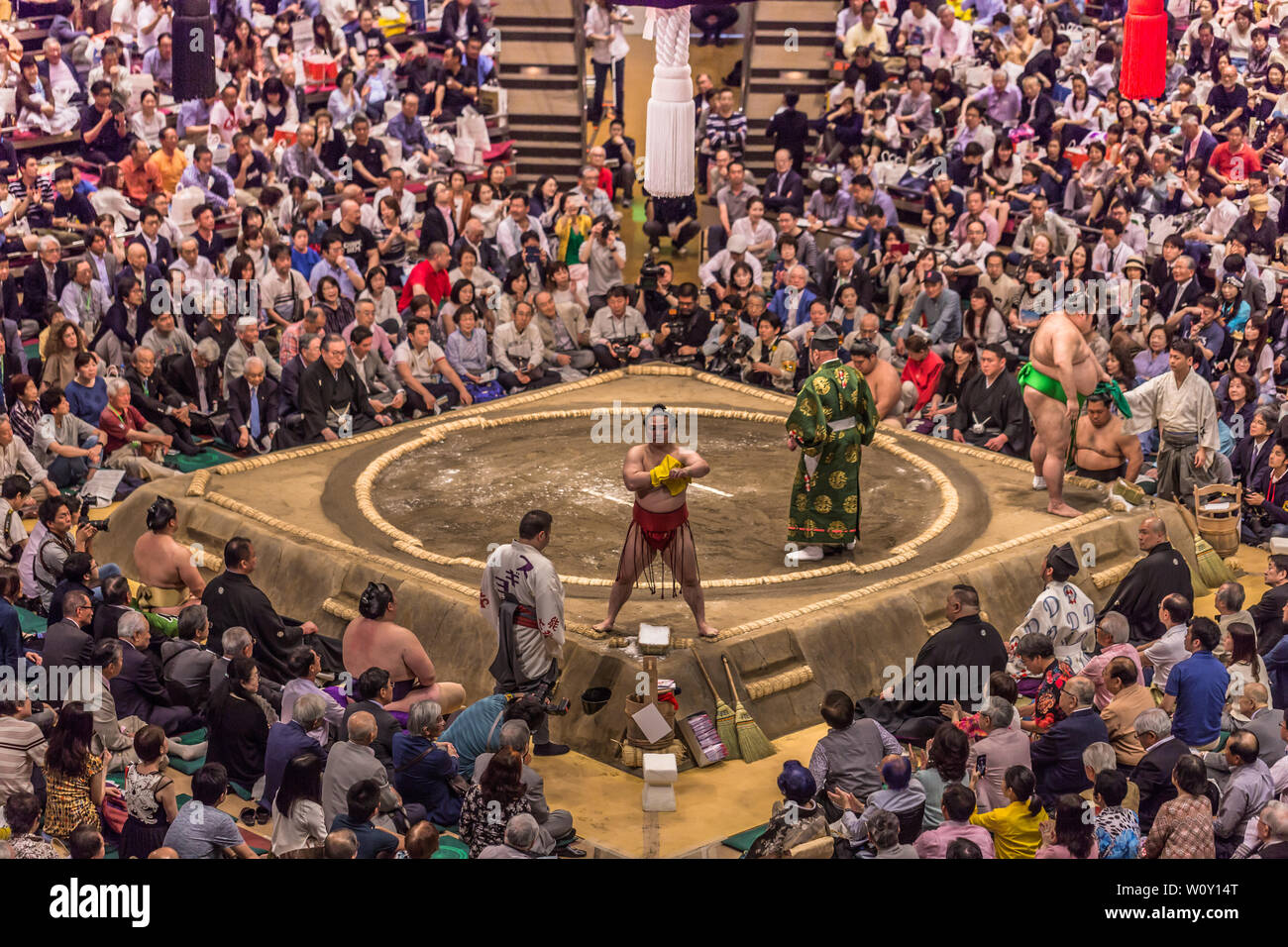 Tokio - 19. Mai 2019: Sumo Ringen in der Ryogoku Arena, Tokio, Japan Stockfoto