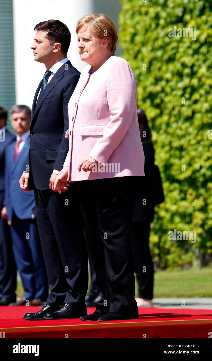 Wolodymyr Selensky, Angela Merkel-Treffen der Dt. Bundeskanzlerin mit dem ukrainischen Praesidenten, Bundeskanzleramt, 18. Juni 2019, Berlin/Volody Stockfoto