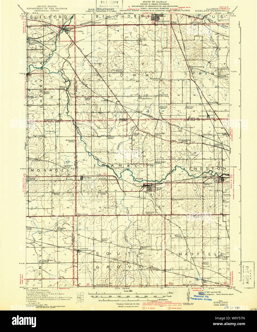 USGS TOPO Karte Illinois IL Kirkland 309630 1918 62.500 Wiederherstellung Stockfoto