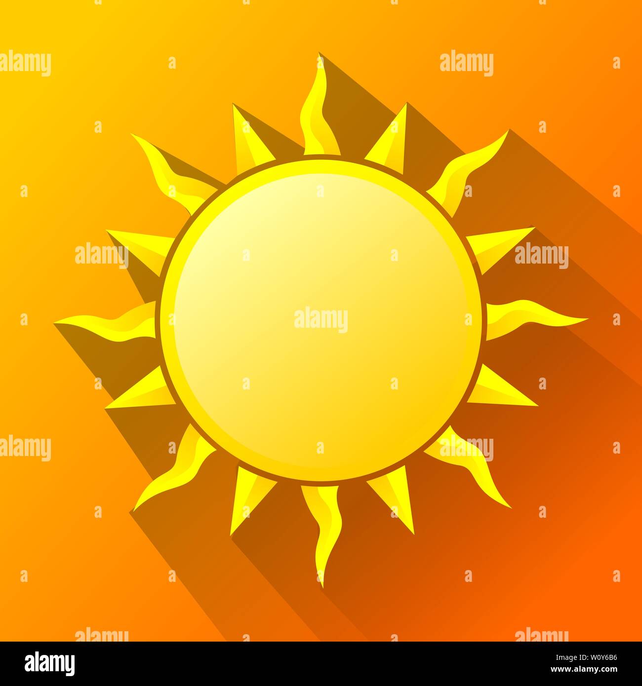 Sun Symbol in flachen von web Sammlung Symbol kann für UI, UX verwendet werden. Sonne, Wärme. Einfache, saubere, flache lange Schatten Symbol Illustration für Web Design Stockfoto