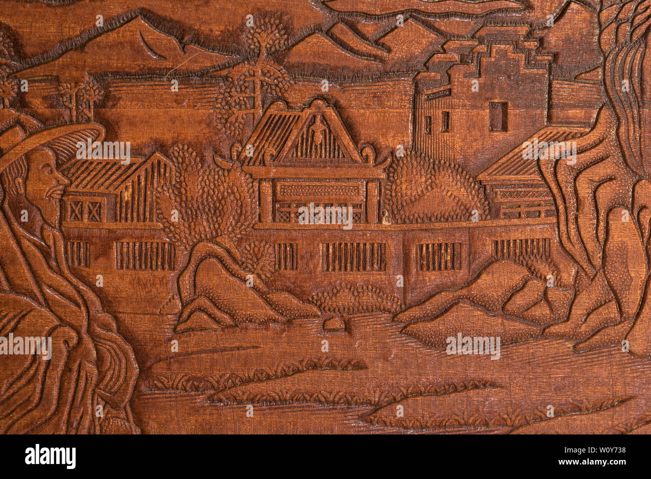 Von Hand geschnitzt aus Holz mit orientalischen Szene Stockfoto
