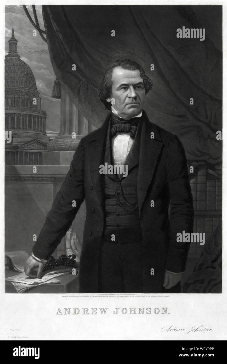 Andrew Johnson (1808-75), 17. Präsident der Vereinigten Staaten, halber Länge ständigen Portrait, Stich von William Sartain, von William Smith, Philadelphia, 1865 veröffentlicht. Stockfoto