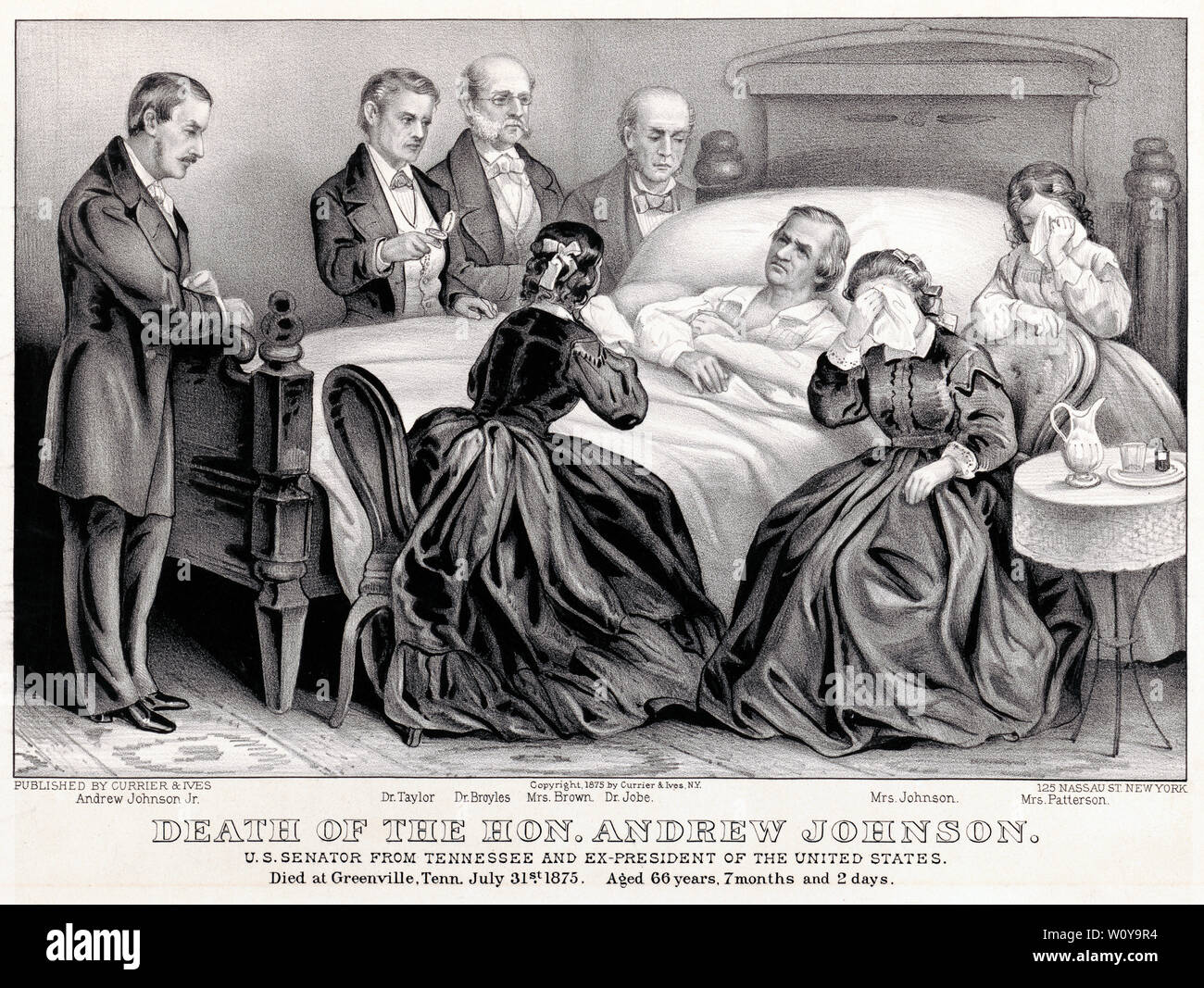 Tod des Hon Andrew Johnson, US-Senator aus Tennessee und Ex-präsident der Vereinigten Staaten, Lithographie von Currier & Ives, 1875 Stockfoto