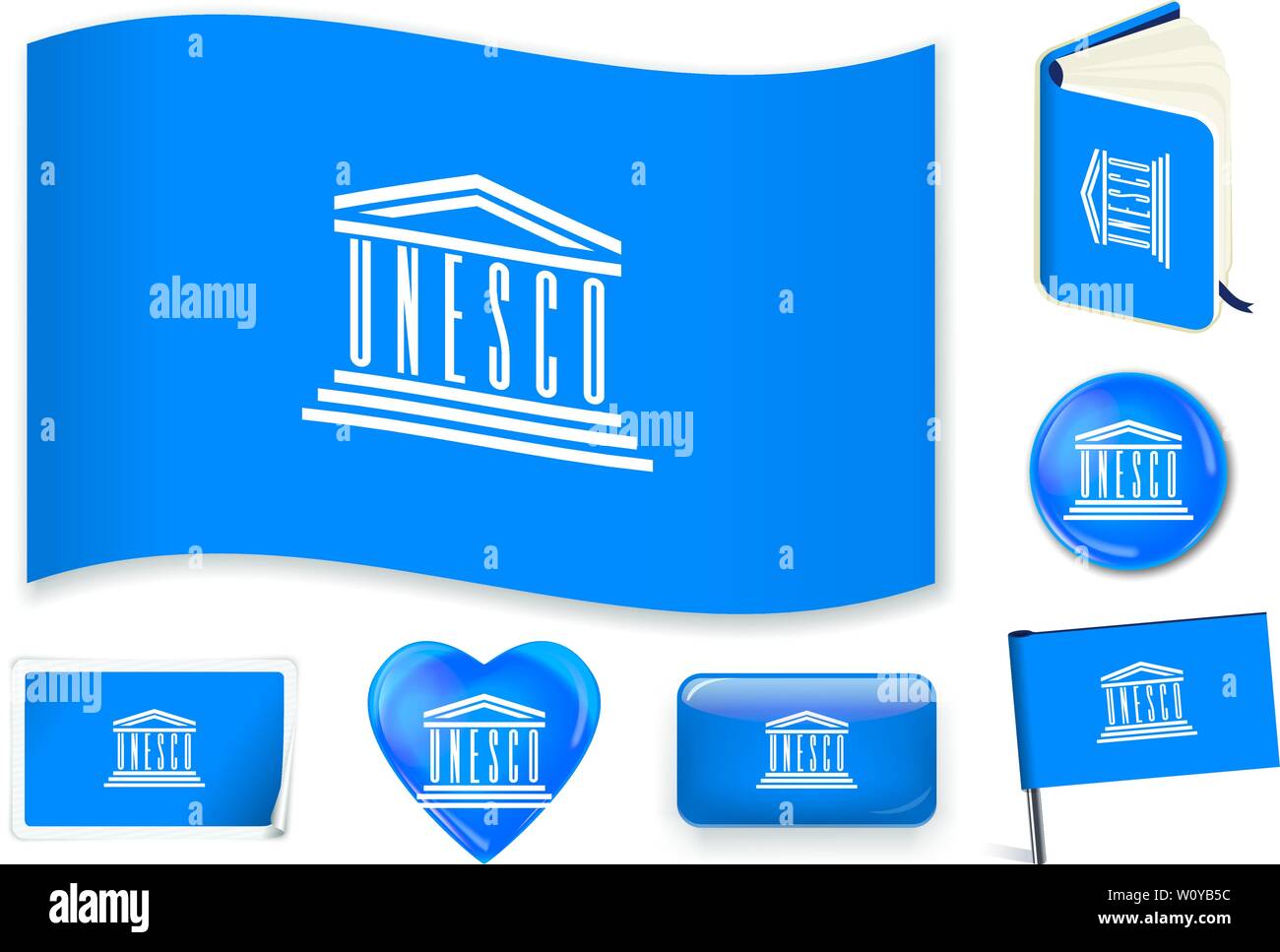 UNESCO Nationalflagge. Vector Illustration. 3 Schichten. Schatten, Flagge, Licht und Schatten. Sammlung von 220 Welt Flaggen. Präzise Farben. Einfache Änderungen. Stock Vektor