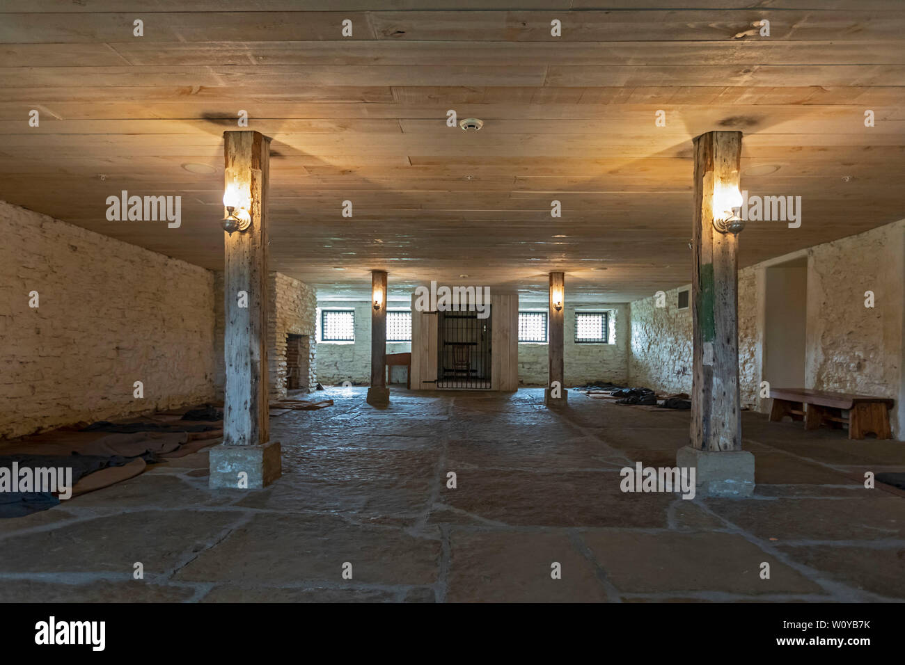 Fort Smith, Arkansas - Der Bundesrat "Hell-auf-der-Grenze' Gefängnis in Fort Smith National Historic Site. Das Untergeschoss Gefängnis 50 Gefangenen, mit keine Wärme o Stockfoto