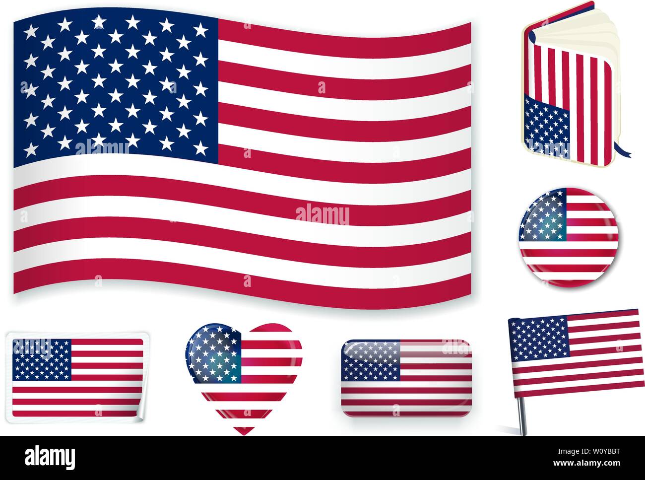 USA Nationalflagge. Vector Illustration. 3 Schichten. Schatten, Flachbild Flagge sie diese separat verwenden können, Aufkleber. Sammlung von 220 Welt Flaggen. Präzise Farben. Einfache Änderungen. Stock Vektor