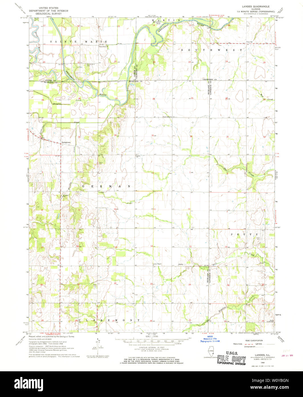 USGS TOPO Karte Illinois IL Landes 307990 1968 24000 Wiederherstellung Stockfoto