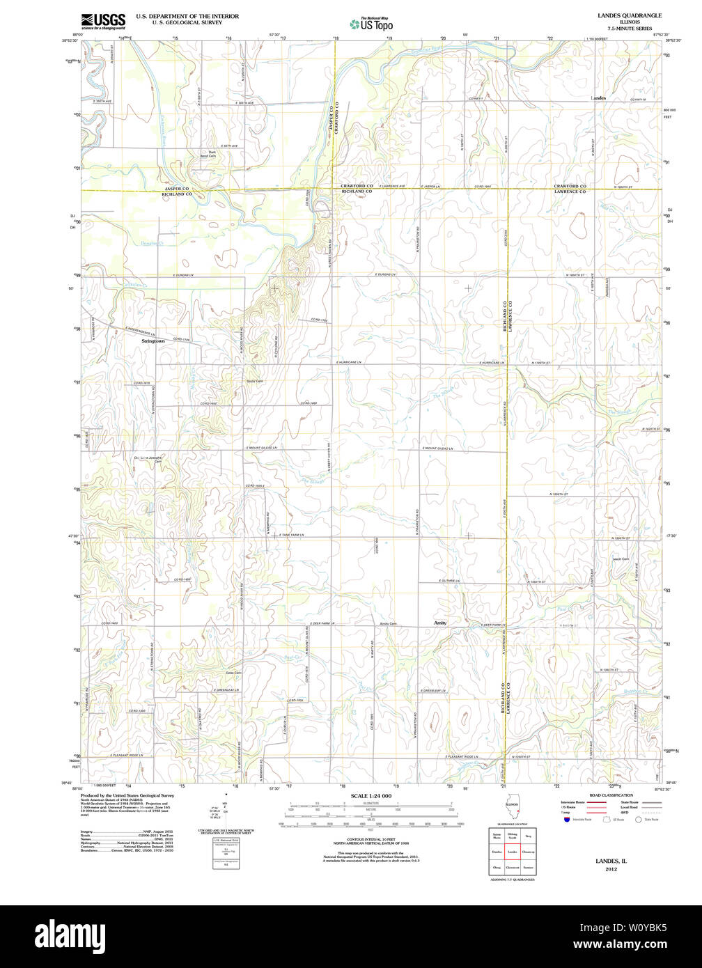 USGS TOPO Karte Illinois IL Landes 20120807 TM Wiederherstellung Stockfoto