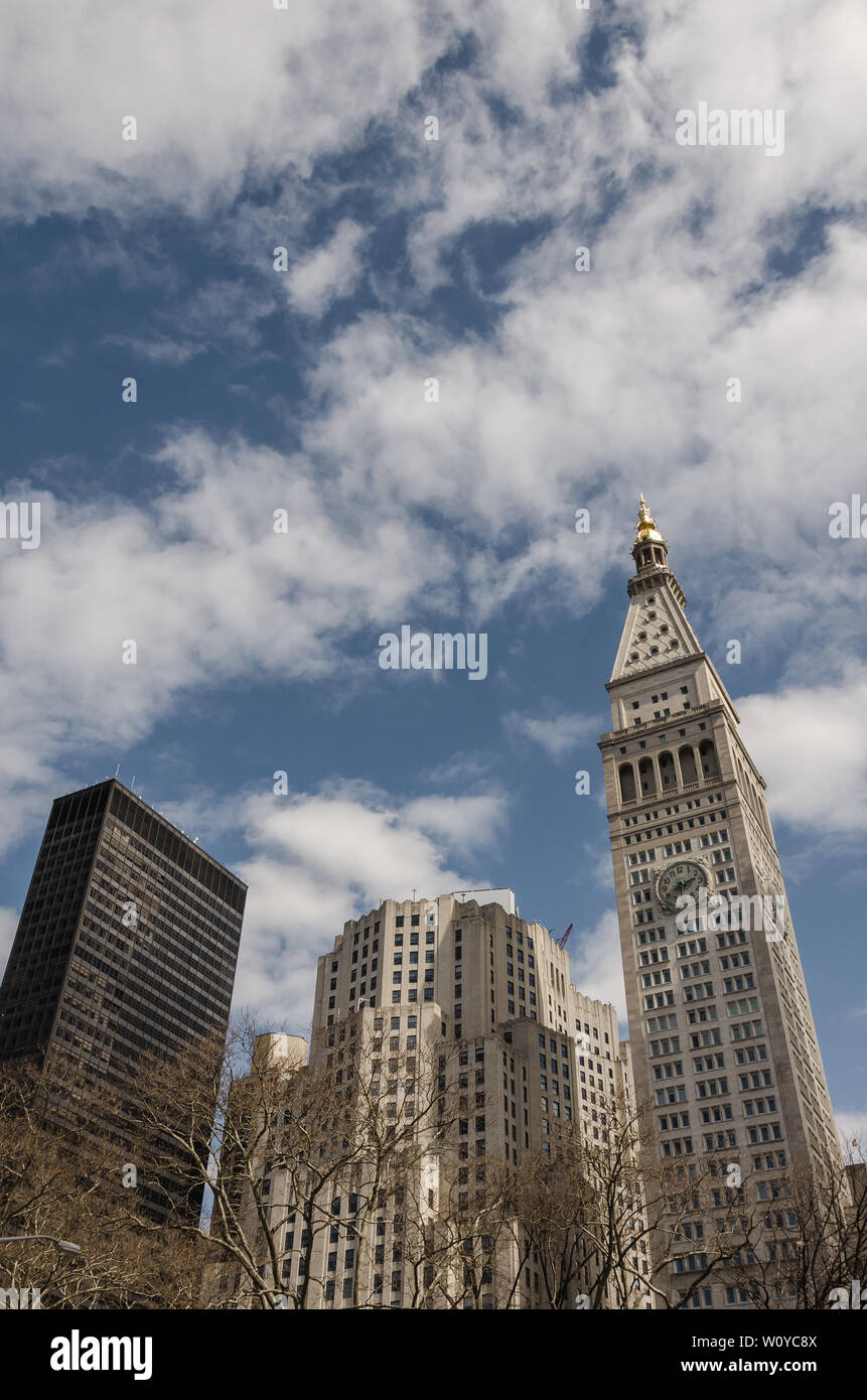 Vertikale Ansicht von New York Cityscape, in der Nähe des Flatiron Building. Stockfoto