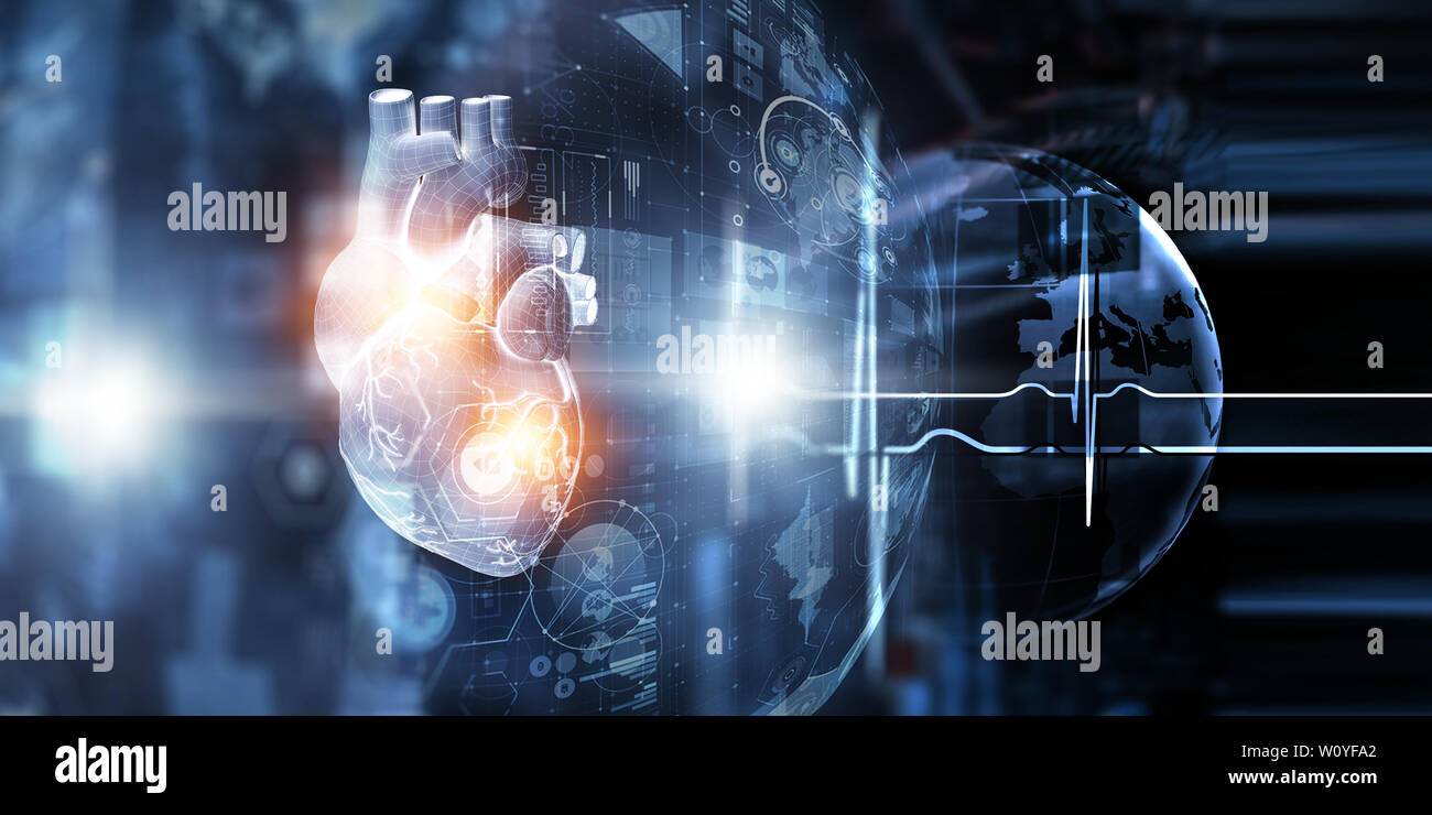 Anatomische Herz Modell und digitale Technologien Hintergrund Stockfoto