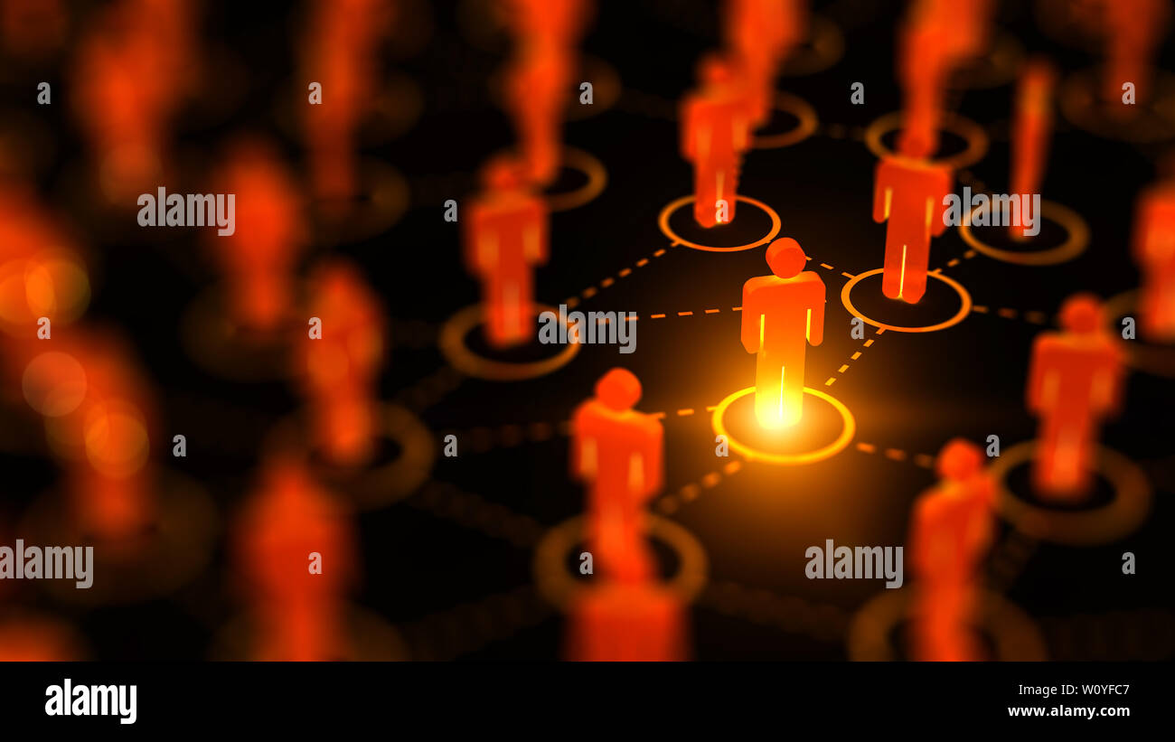 Abstrakte soziale Netzwerk Konzept, die menschlichen Figuren von Network graph. Stockfoto
