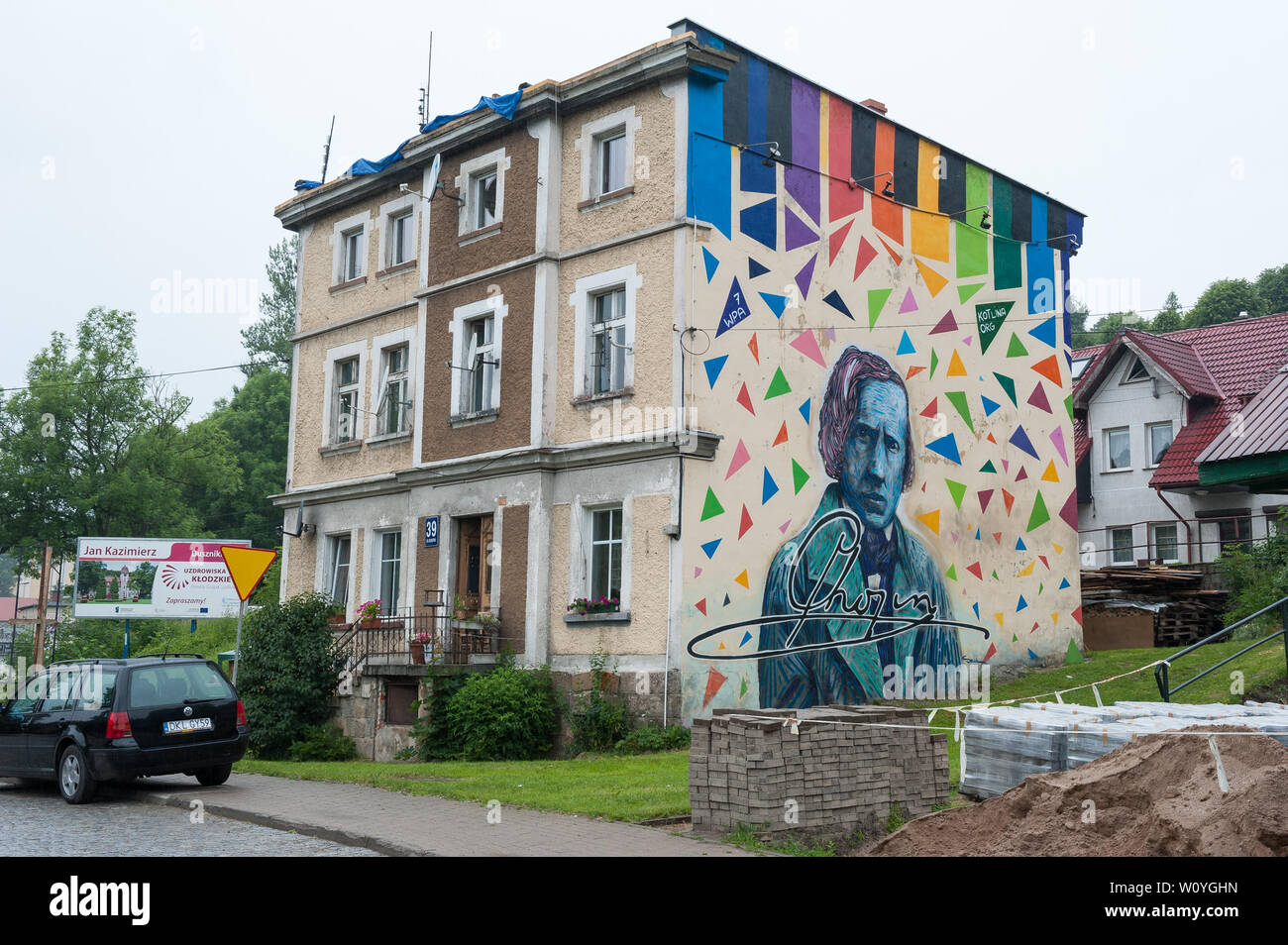 Wandbild portraing Fryderyk Chopin in Klodzko Duszniki-Zdroj, Woiwodschaft Niederschlesien, Polen Stockfoto