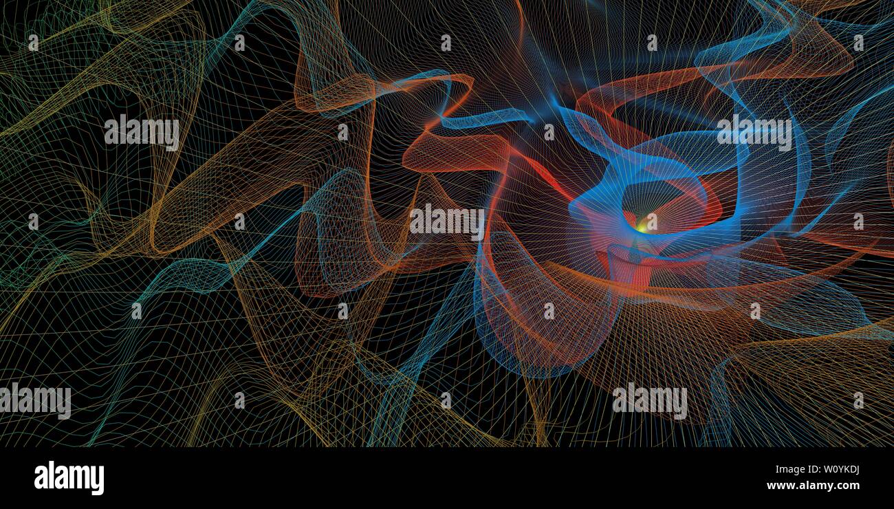 Abstrakte Digitale Landschaft mit fließende Energie Linien Stockfoto