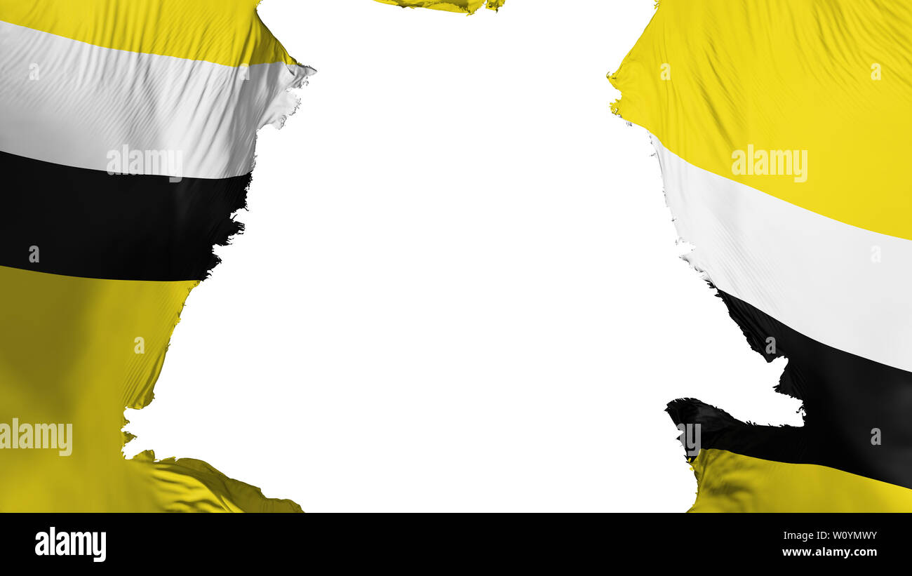 Brunei Fahne zerrissen, weißer Hintergrund, 3D-Rendering Stockfoto