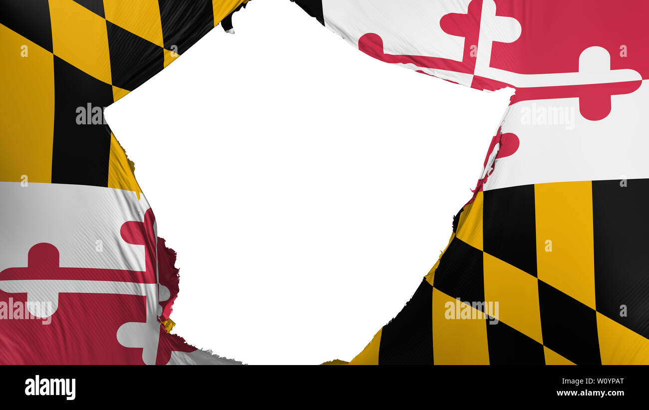Risse in Maryland State Flag, weißer Hintergrund, 3D-Rendering Stockfoto