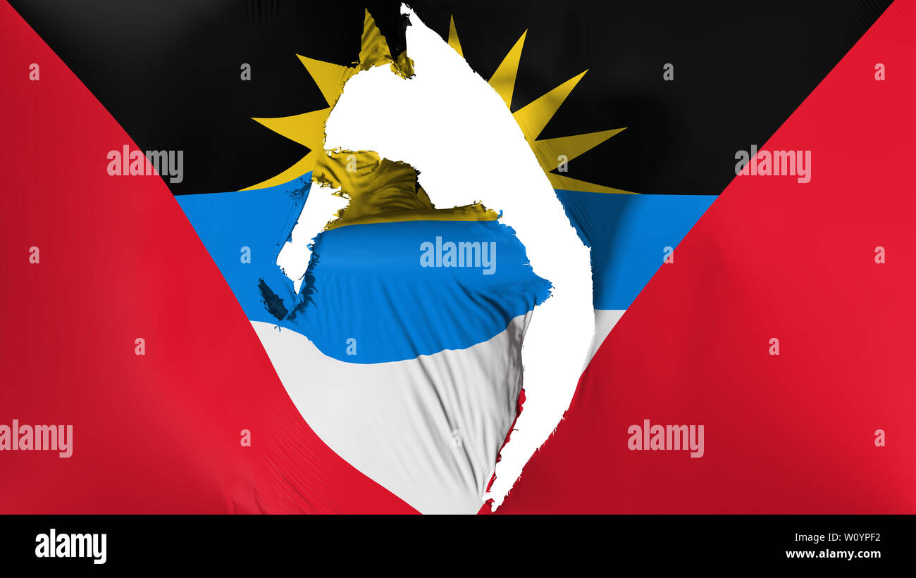 Beschädigte Antigua und Barbuda Flagge, weißer Hintergrund, 3D-Rendering Stockfoto