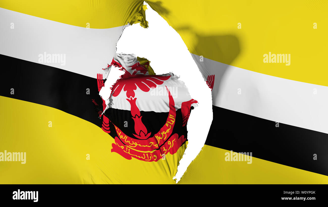Beschädigte Brunei Flagge, weißer Hintergrund, 3D-Rendering Stockfoto