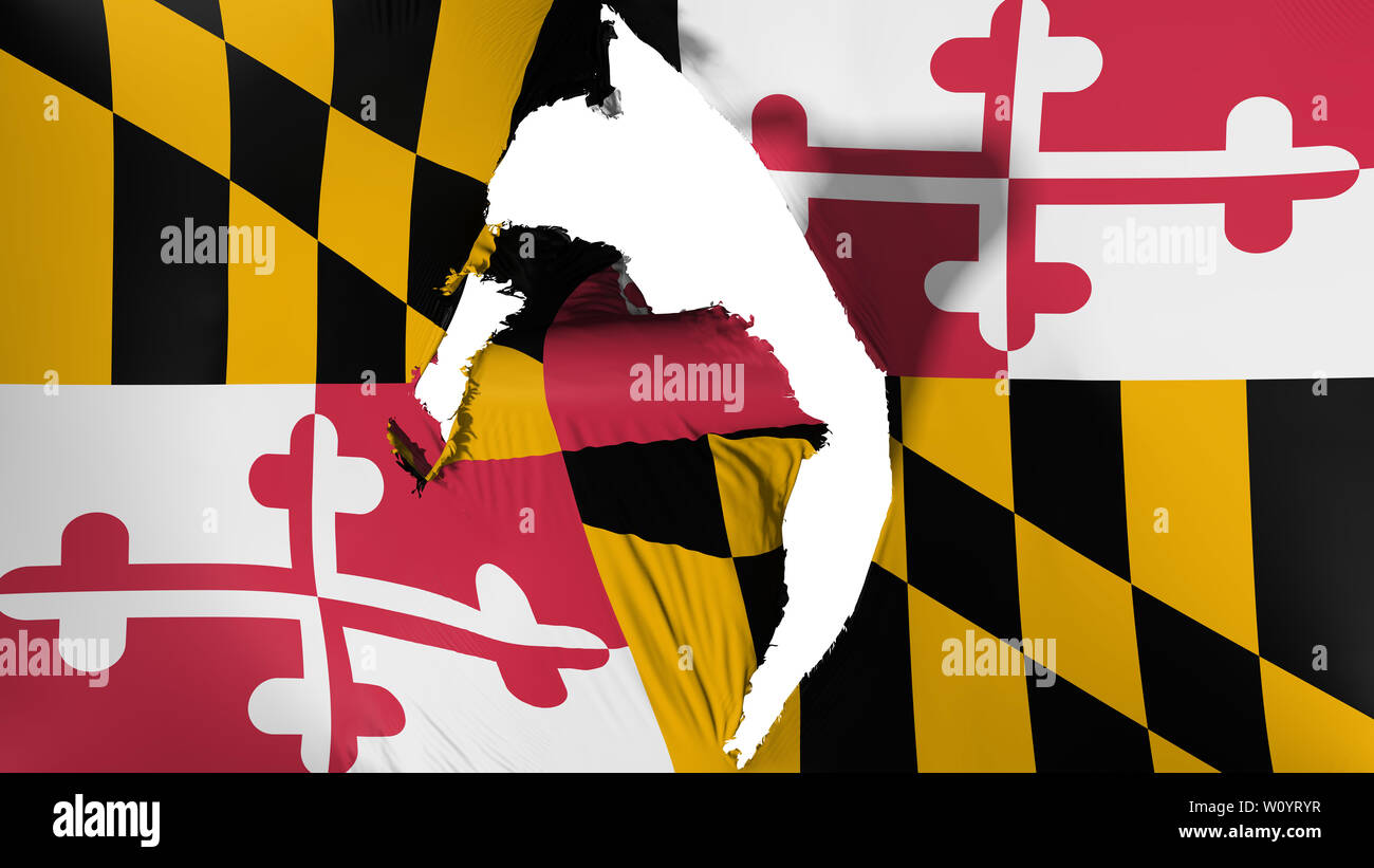 Beschädigte Maryland State Flag, weißer Hintergrund, 3D-Rendering Stockfoto