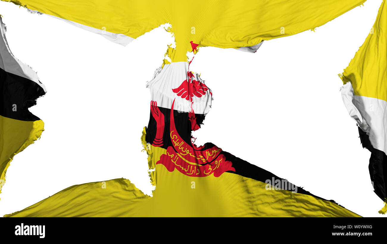 Zerstört Brunei Flagge, weißer Hintergrund, 3D-Rendering Stockfoto