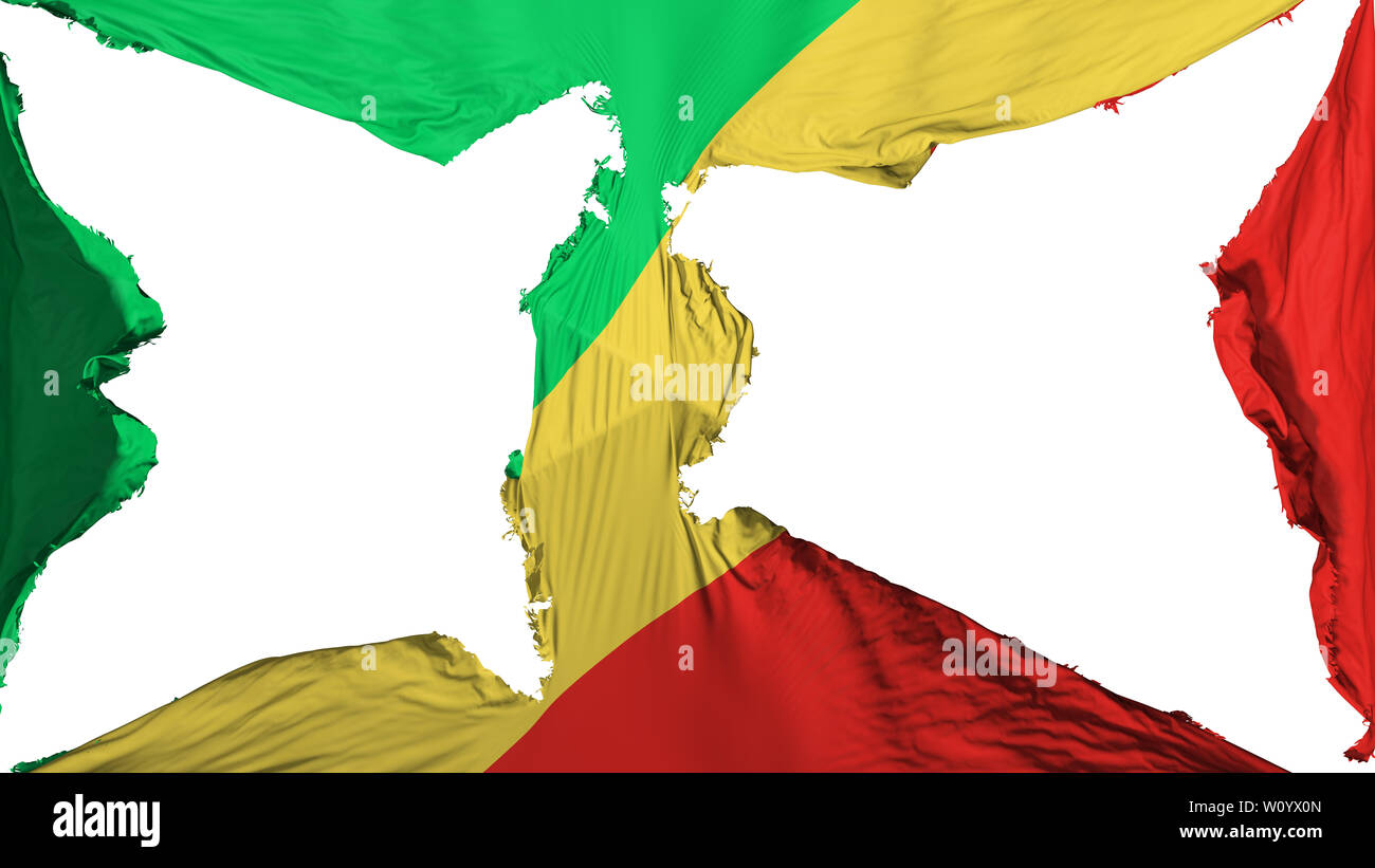 Zerstörte Republik Kongo Brazzaville Flagge, weißer Hintergrund, 3D-Rendering Stockfoto