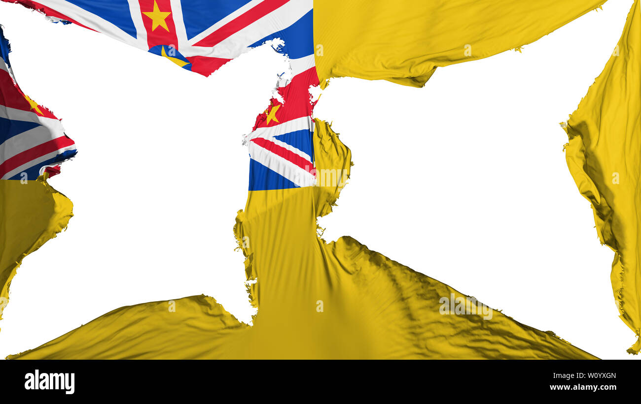 Zerstört Niue Flagge, weißer Hintergrund, 3D-Rendering Stockfoto