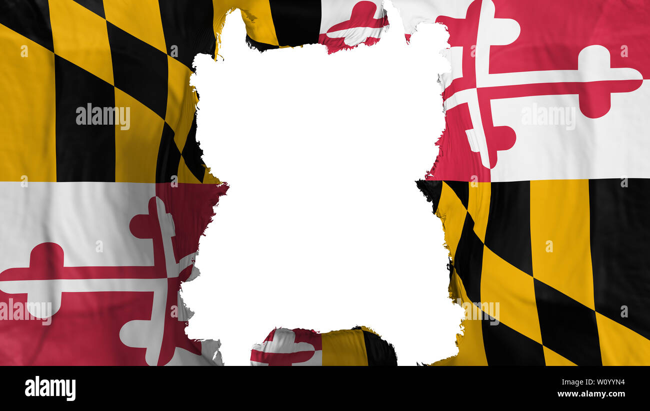 Rip Maryland State flying Flag, auf weißem Hintergrund, 3D-Rendering Stockfoto