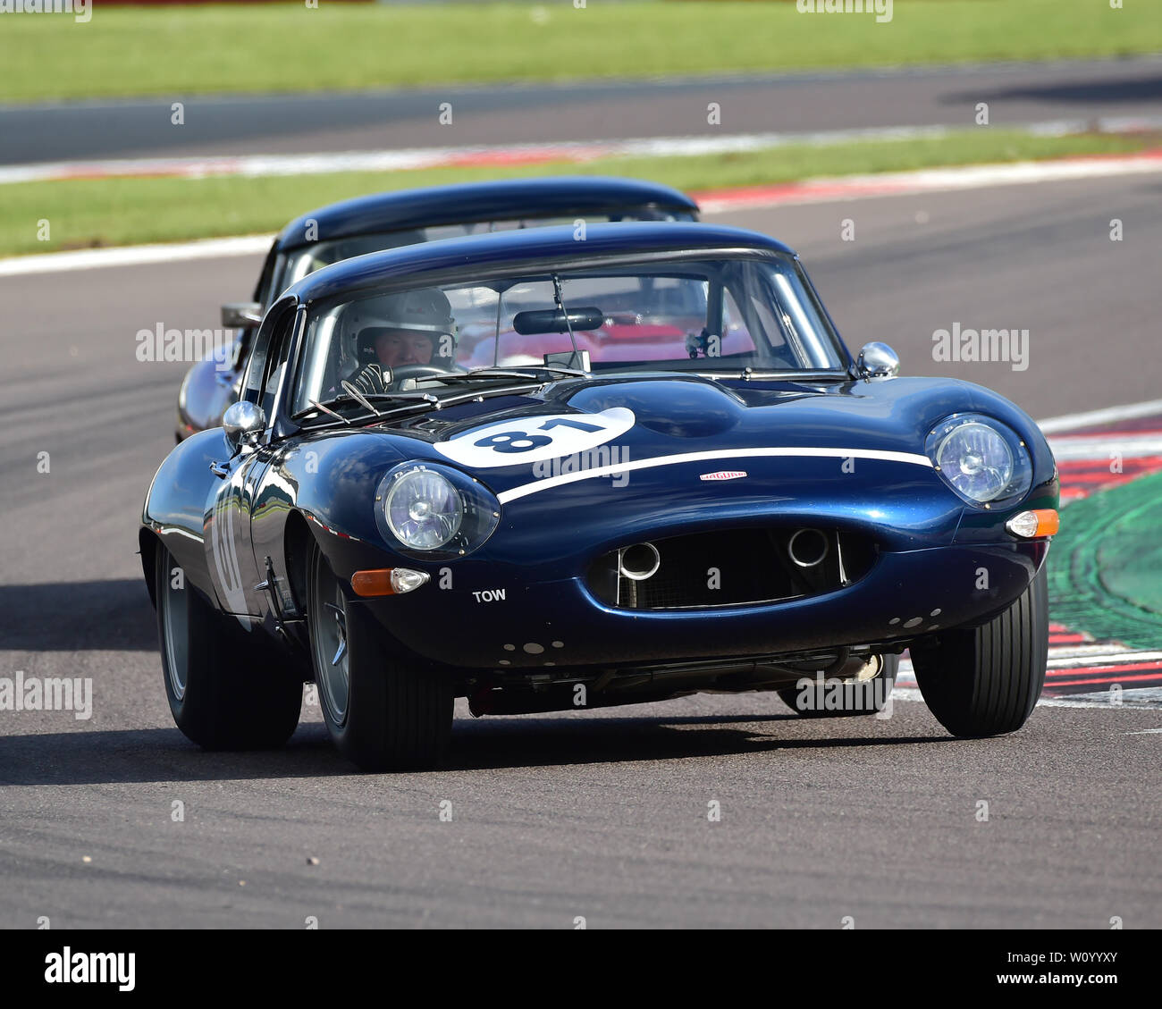 John Clark, Alasdair McCaig, Jaguar E-Type, GT und Sportwagen Cup, Pre-66 GT Autos, Pre-63 Sportwagen, Donington historische Festival, Mai 2019, Motor raci Stockfoto