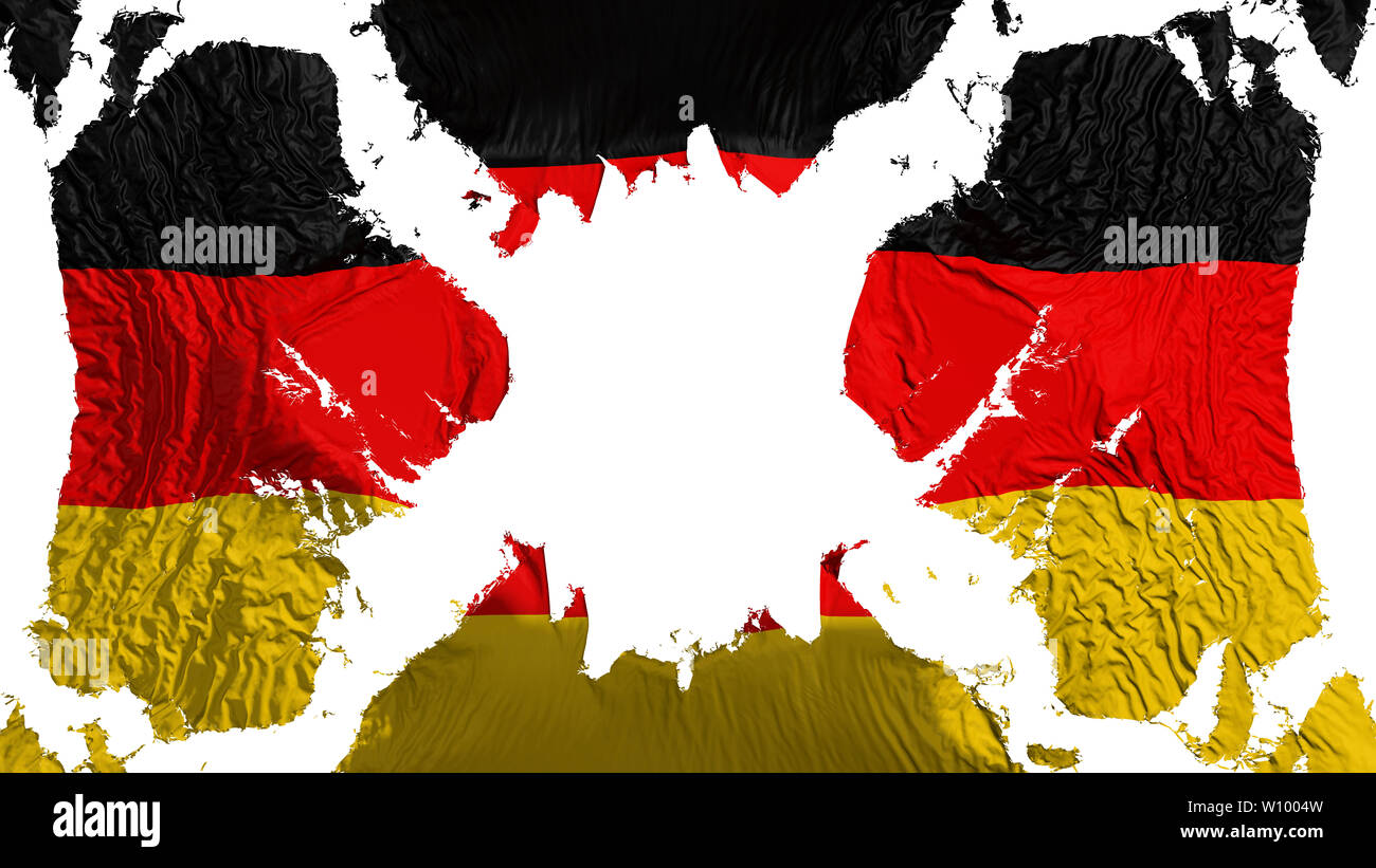 Deutschland zerrissene Flagge im Wind flattern, auf weißem Hintergrund, 3D-Rendering Stockfoto