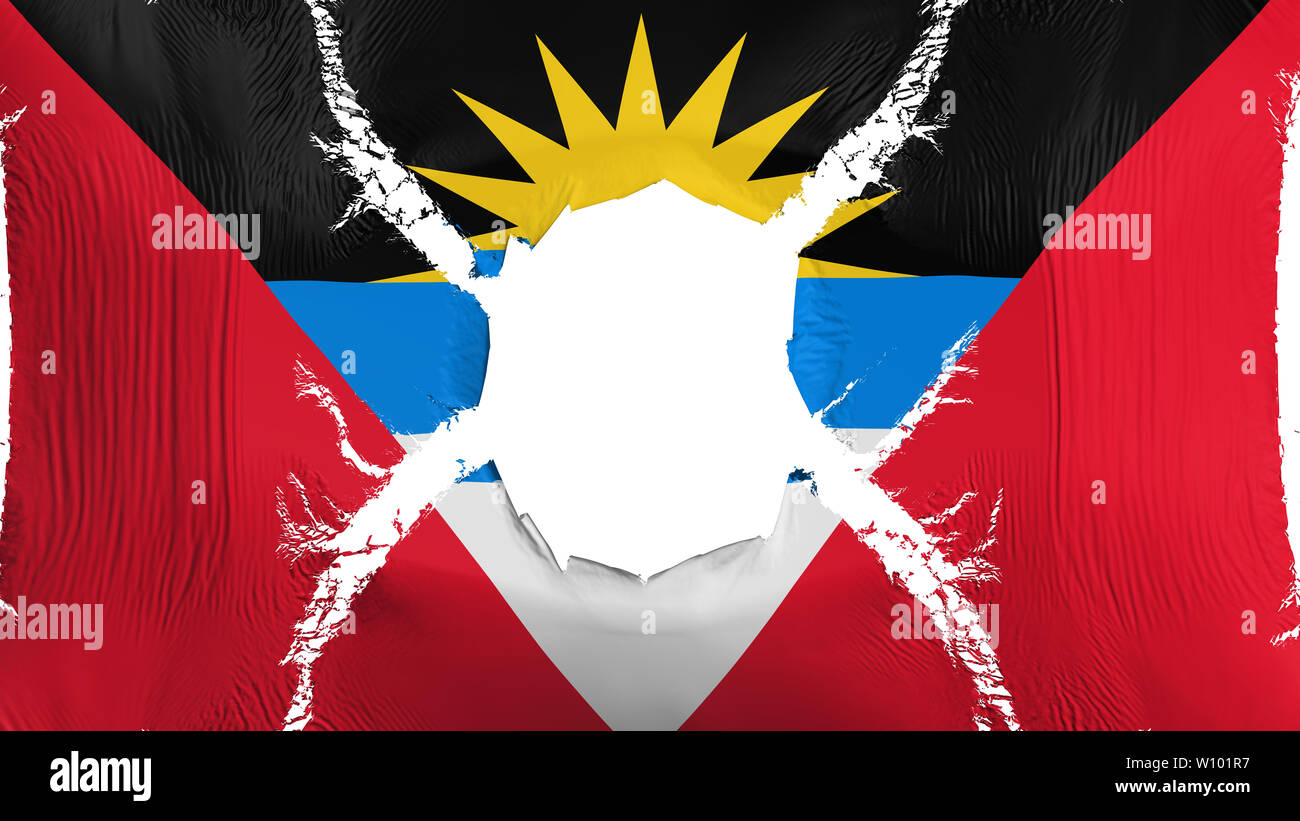 Antigua und Barbuda Flagge mit einer Bohrung Stockfoto