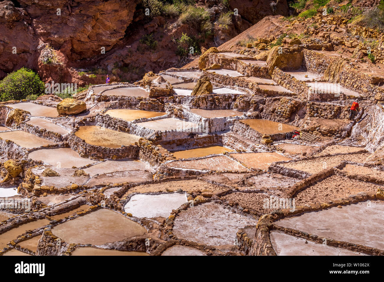 Die salzgewinnung Pfannen Salinas im Heiligen Tal der Inkas, Peru Stockfoto
