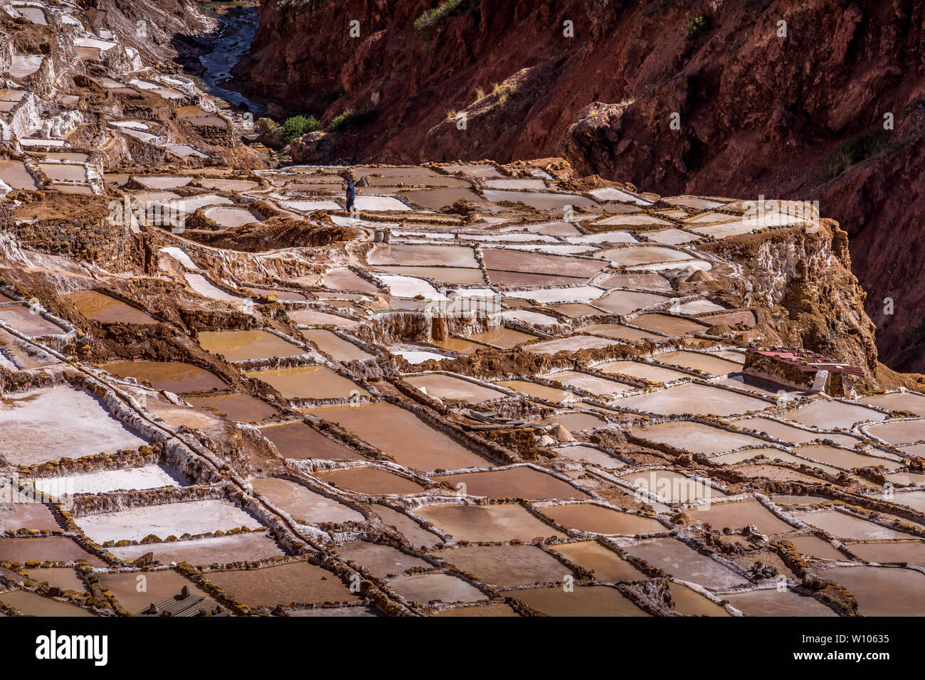 Die salzgewinnung Pfannen Salinas im Heiligen Tal der Inkas, Peru Stockfoto