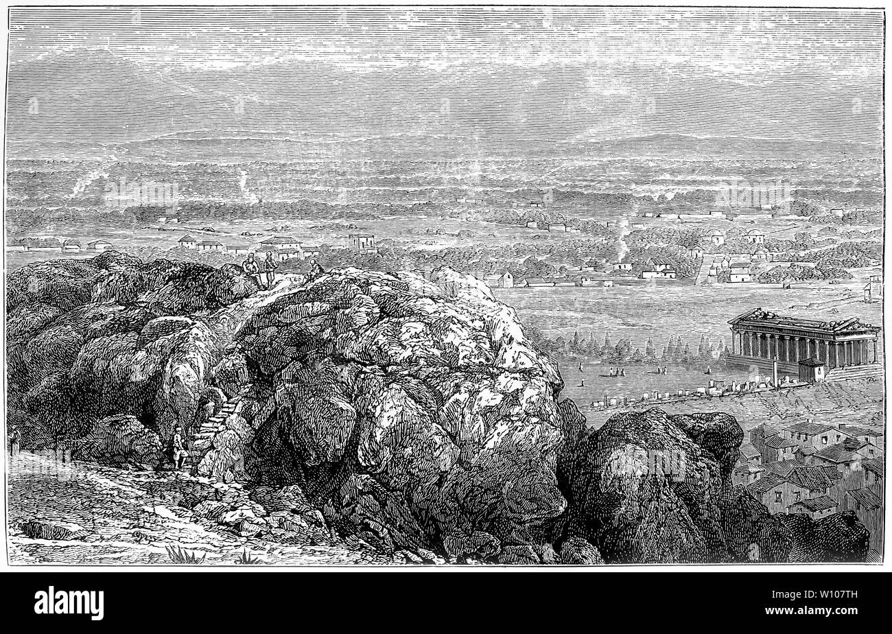 Gravur der Aeropagus, Athen. Durch Farrar, 1898 das Leben und Wirken des Hl. Paulus. Stockfoto