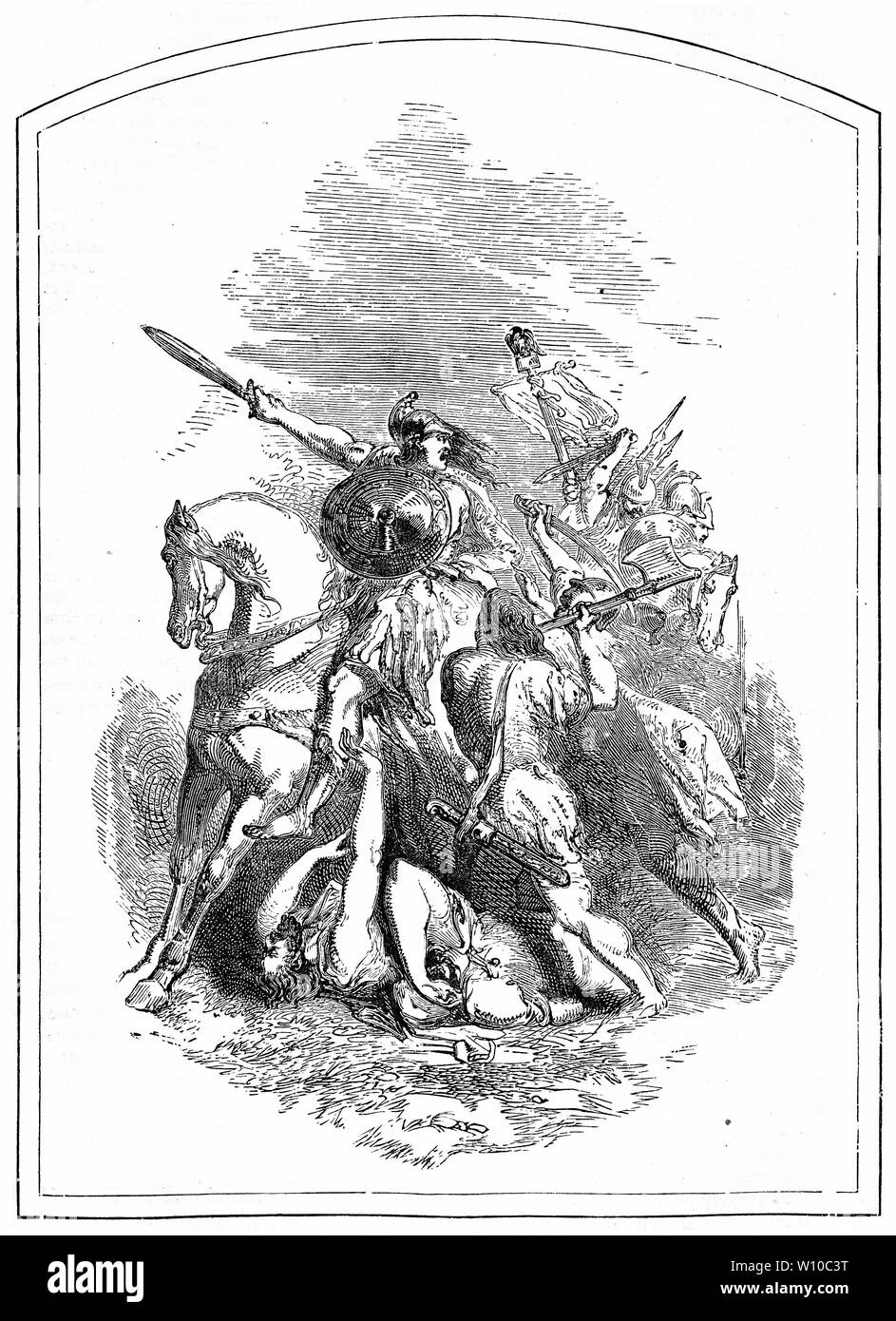 Gravur der römischen Feldherrn Titus sammelte seine Truppen während der Belagerung von Jerusalem. Aus einer alten Ausgabe von Josephus. Stockfoto