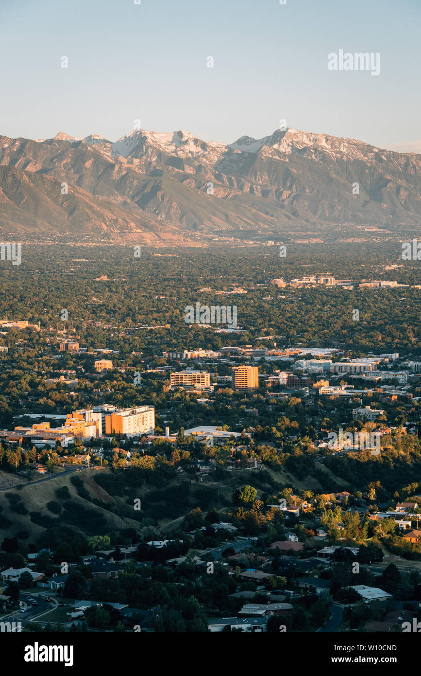 Ansicht der Wasatch Berge von Ensign Peak, in Salt Lake City, Utah Stockfoto