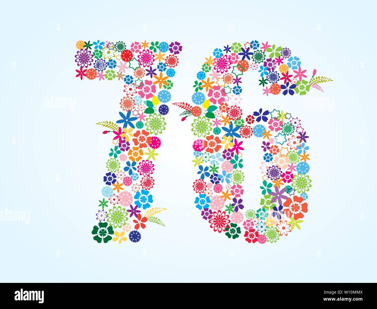 Vektor Bunte, mit Blumenmustern 76 Anzahl Design isoliert auf weißem Hintergrund. Blumen Anzahl 70 6 Vector Schriftbild. Stock Vektor