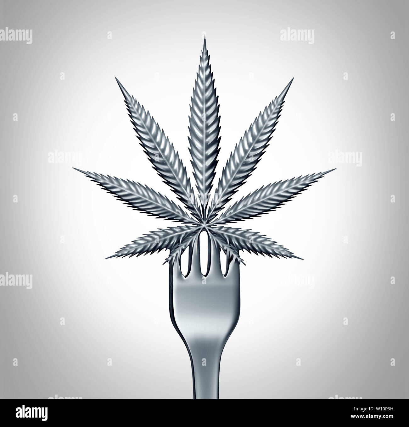 Cannabis edibles Konzept oder Marihuana essen Symbol mit einem Blatt, Topf Backwaren und Snacks infundiert mit psychoaktiven Arzneimitteln. Stockfoto